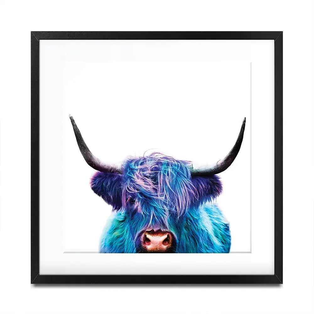 Colourful Blue Highland Cow Square Framed Art Print Colourful Blue Highland Cow Square Framed Art Print wall art product Patricia Chumillas / Shutterstock