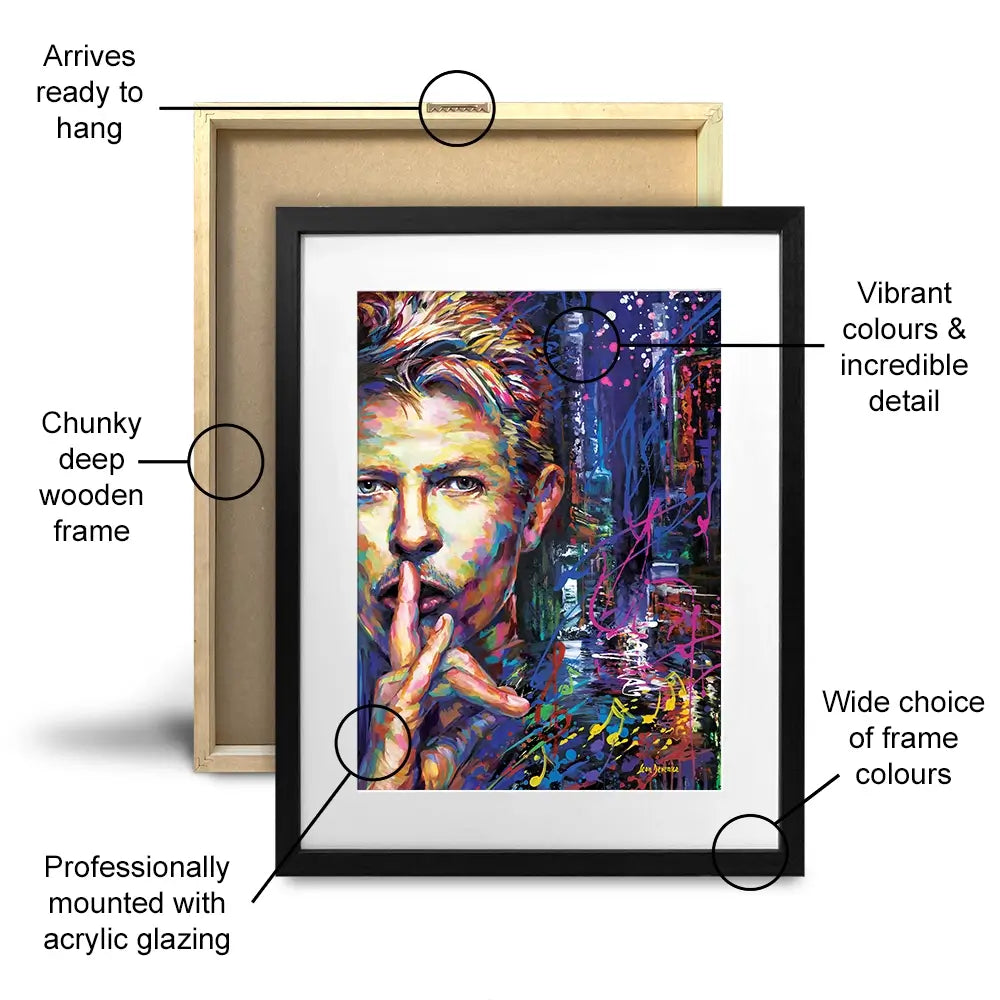 Colourful Bowie Framed Art Print Colourful Bowie Framed Art Print wall art product Leon Devenice