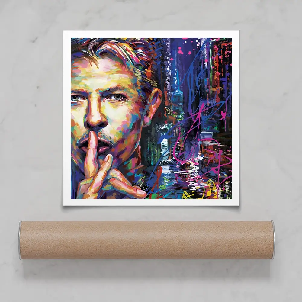 Colourful Bowie Square Art Print Colourful Bowie Square Art Print wall art product Leon Devenice