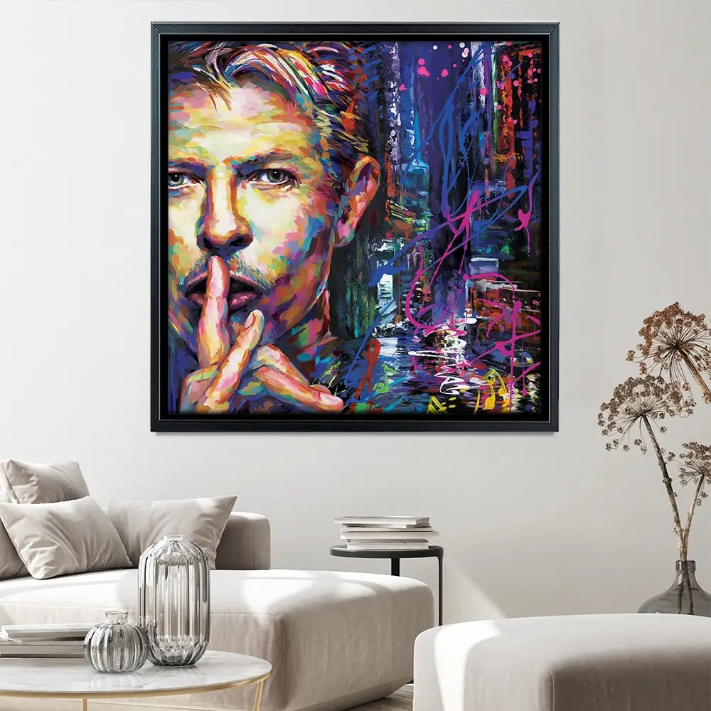 Colourful Bowie Square Canvas Print Colourful Bowie Square Canvas Print wall art product Leon Devenice