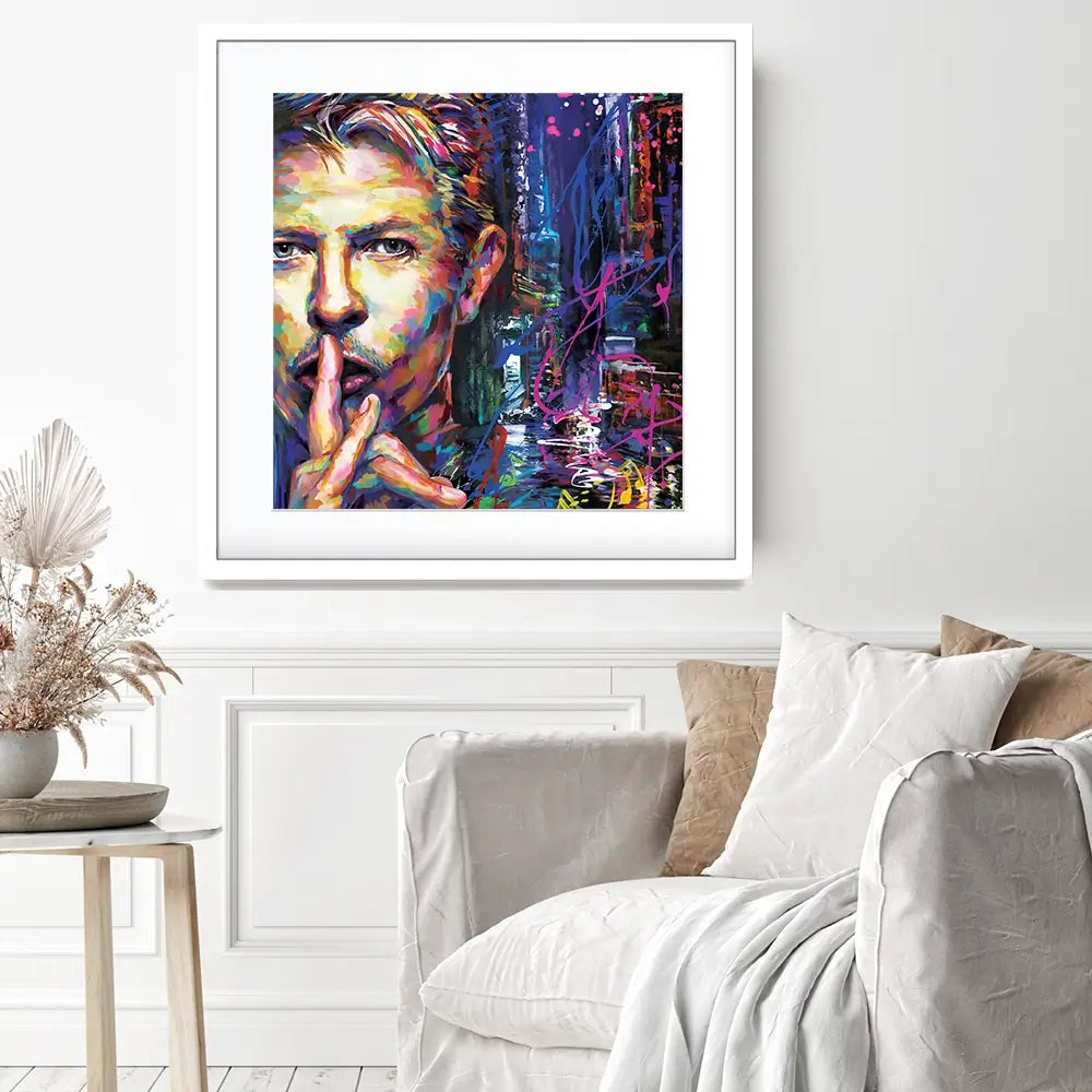 Colourful Bowie Square Framed Art Print Colourful Bowie Square Framed Art Print wall art product Leon Devenice