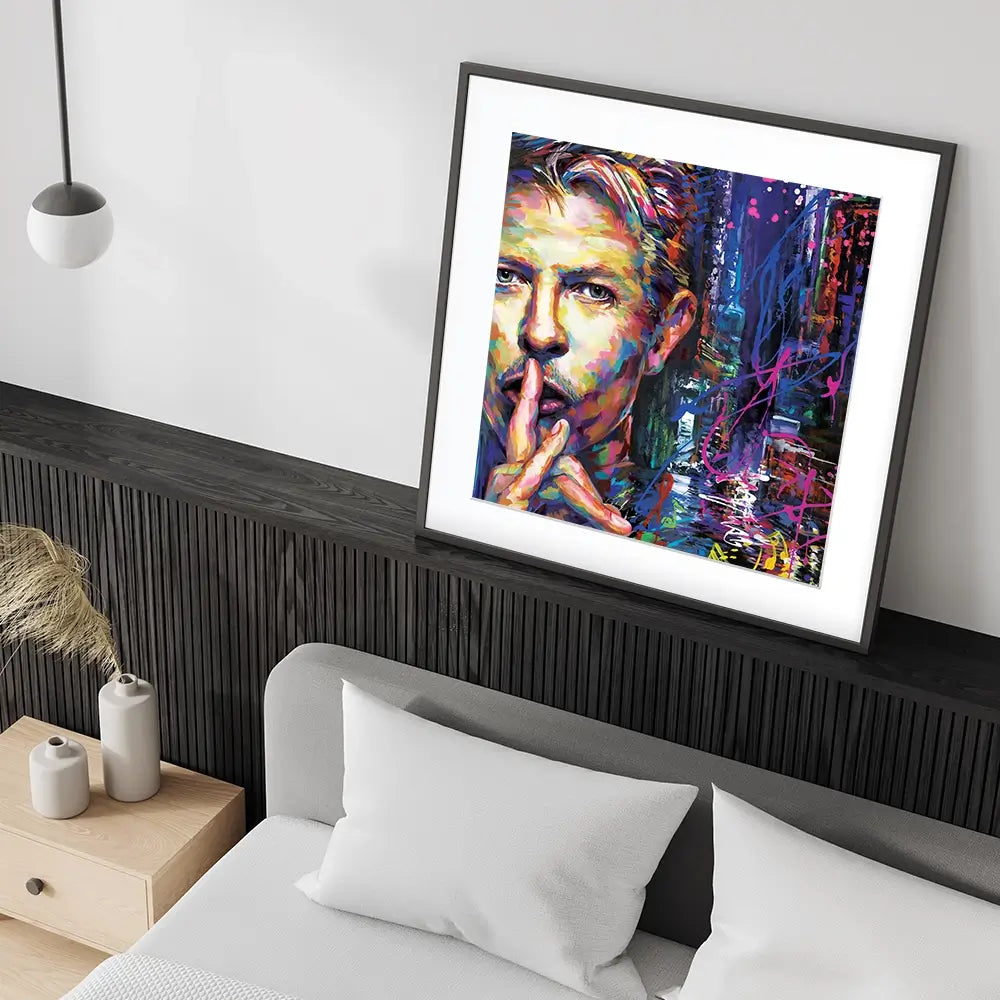 Colourful Bowie Square Framed Art Print Colourful Bowie Square Framed Art Print wall art product Leon Devenice