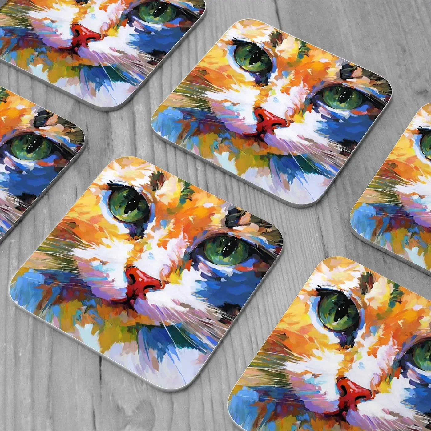 Colourful Cats Gaze Coaster Set Rainbow Soul Tree Coaster Set | Rainbow Soul Tree Art Coasters wall art product Leon Devenice