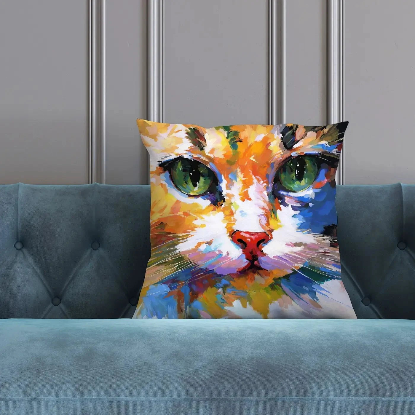 Colourful Cats Gaze Cushion Colourful Cats Gaze Cushion wall art product Leon Devenice
