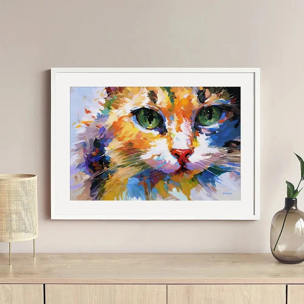 Colourful Cats Gaze Framed Art Print Colourful Cats Gaze Framed Art Print wall art product Leon Devenice