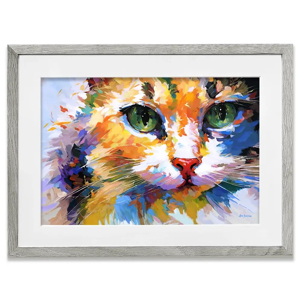 Colourful Cats Gaze Framed Art Print Colourful Cats Gaze Framed Art Print wall art product Leon Devenice