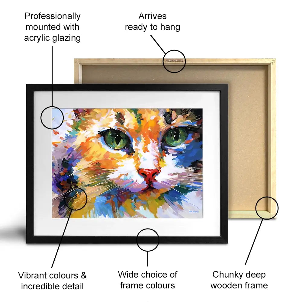 Colourful Cats Gaze Framed Art Print Colourful Cats Gaze Framed Art Print wall art product Leon Devenice