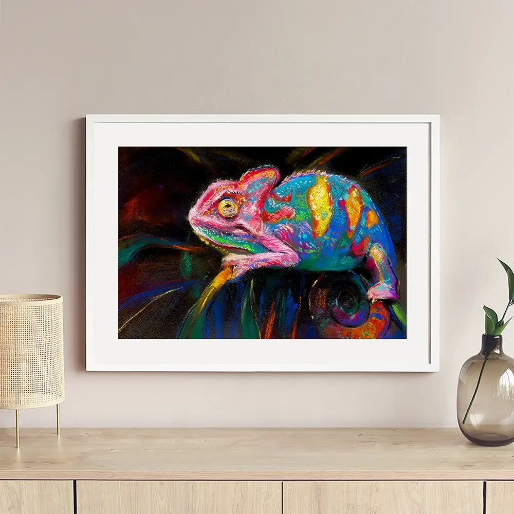 Colourful Chameleon Framed Art Print Colourful Chameleon Framed Art Print wall art product Art Print Shop