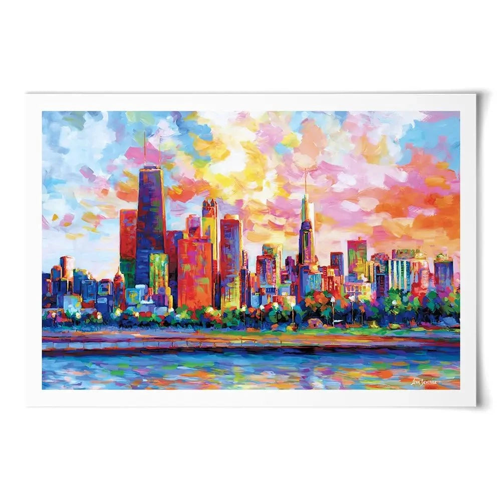 Colourful Chicago Skyline Art Print Colourful Chicago Skyline Art Print wall art product Leon Devenice