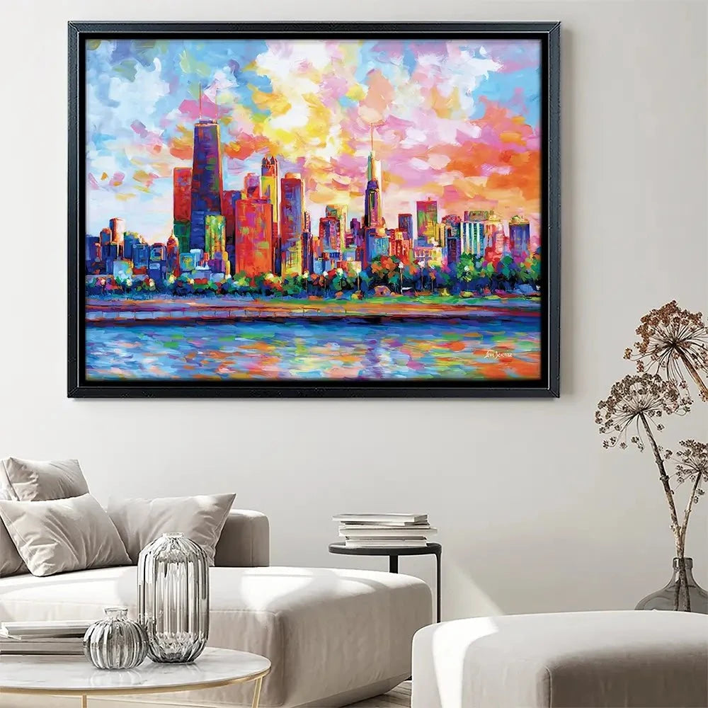Colourful Chicago Skyline Canvas Print Colourful Chicago Skyline Canvas Print wall art product Leon Devenice