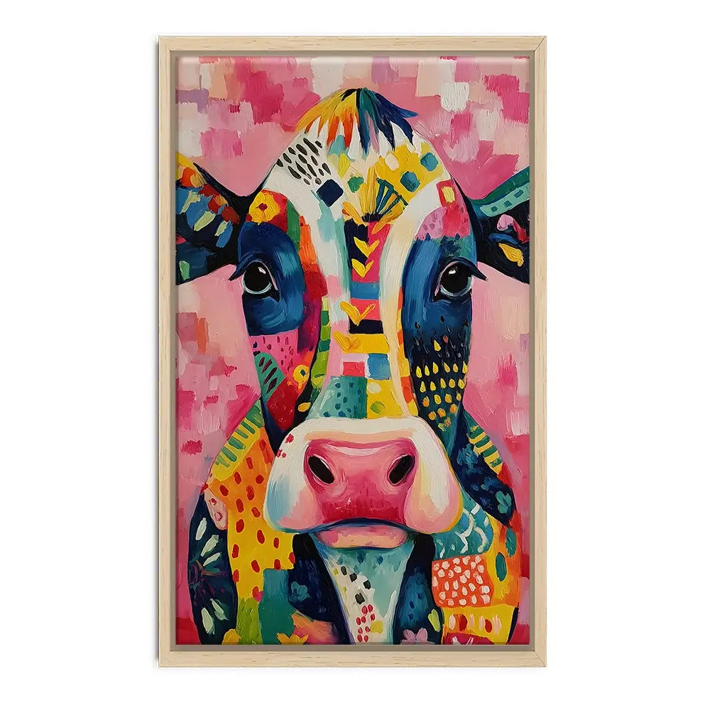 Colourful Cow In Pattern Canvas Print Colourful Cow In Pattern Canvas Print wall art product IAmHomeStudio