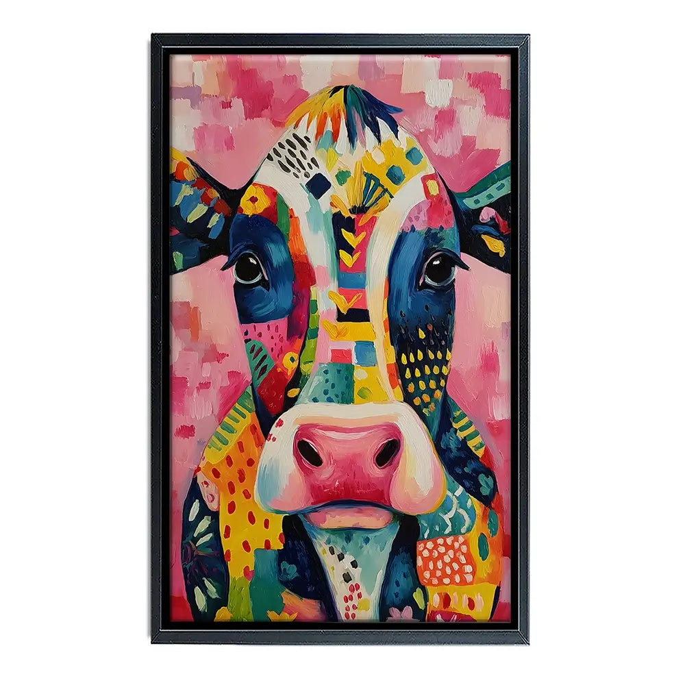 Colourful Cow In Pattern Canvas Print Colourful Cow In Pattern Canvas Print wall art product IAmHomeStudio