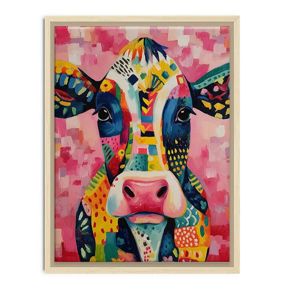 Colourful Cow In Pattern Canvas Print Colourful Cow In Pattern Canvas Print wall art product IAmHomeStudio