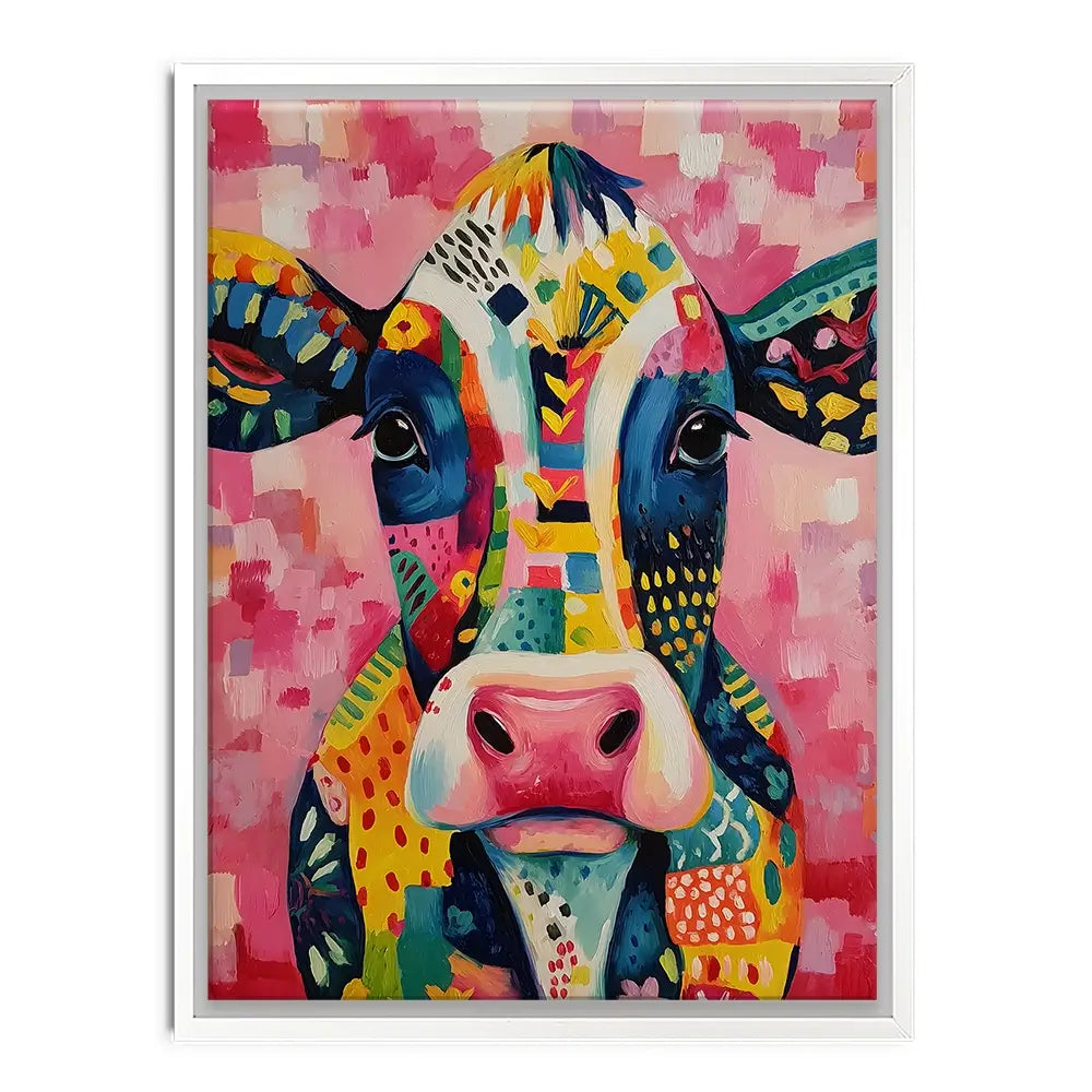 Colourful Cow In Pattern Canvas Print Colourful Cow In Pattern Canvas Print wall art product IAmHomeStudio