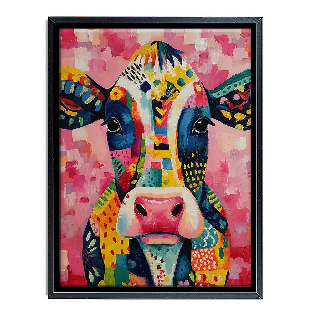 Colourful Cow In Pattern Canvas Print Colourful Cow In Pattern Canvas Print wall art product IAmHomeStudio