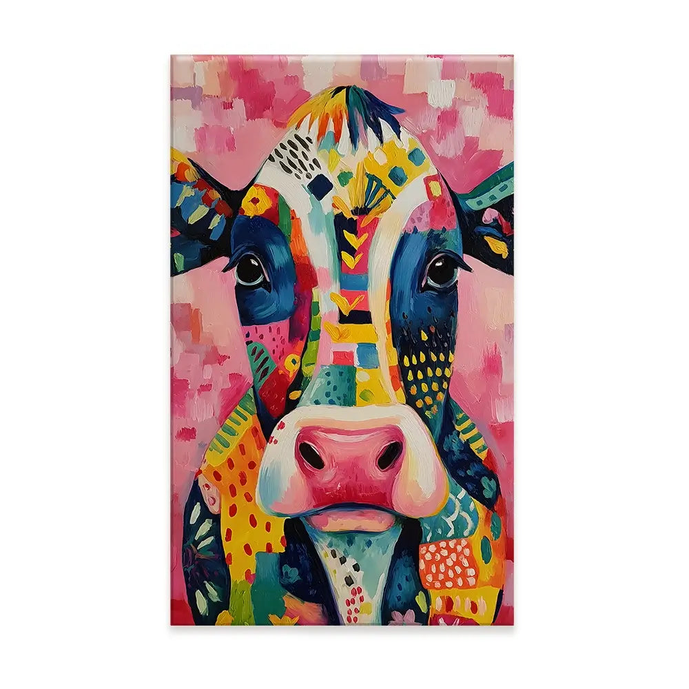 Colourful Cow In Pattern Canvas Print Colourful Cow In Pattern Canvas Print wall art product IAmHomeStudio