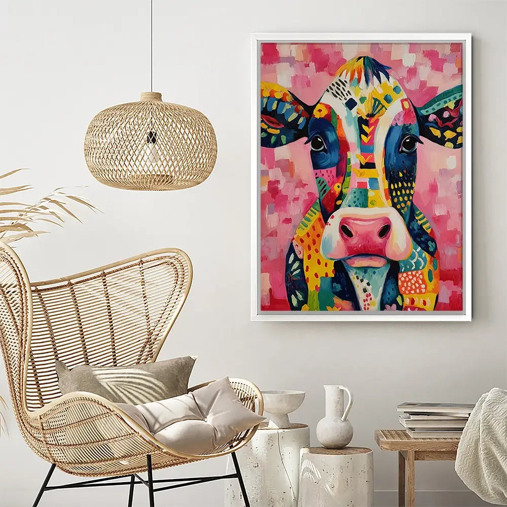 Colourful Cow In Pattern Canvas Print Colourful Cow In Pattern Canvas Print wall art product IAmHomeStudio