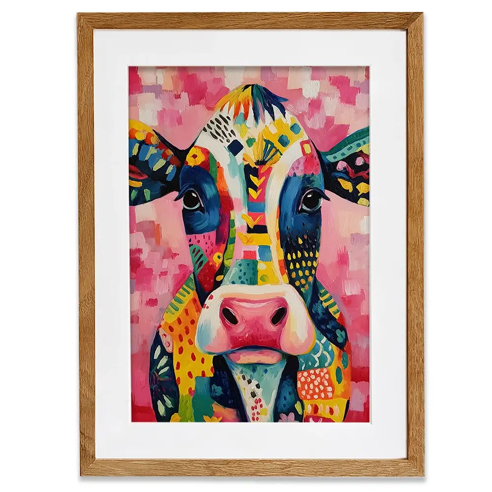 Colourful Cow In Pattern Framed Art Print Colourful Cow In Pattern Framed Art Print wall art product IAmHomeStudio