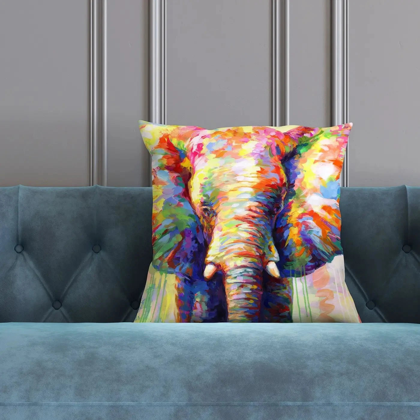 Colourful Elephant Cushion Colourful Elephant Cushion wall art product Leon Devenice
