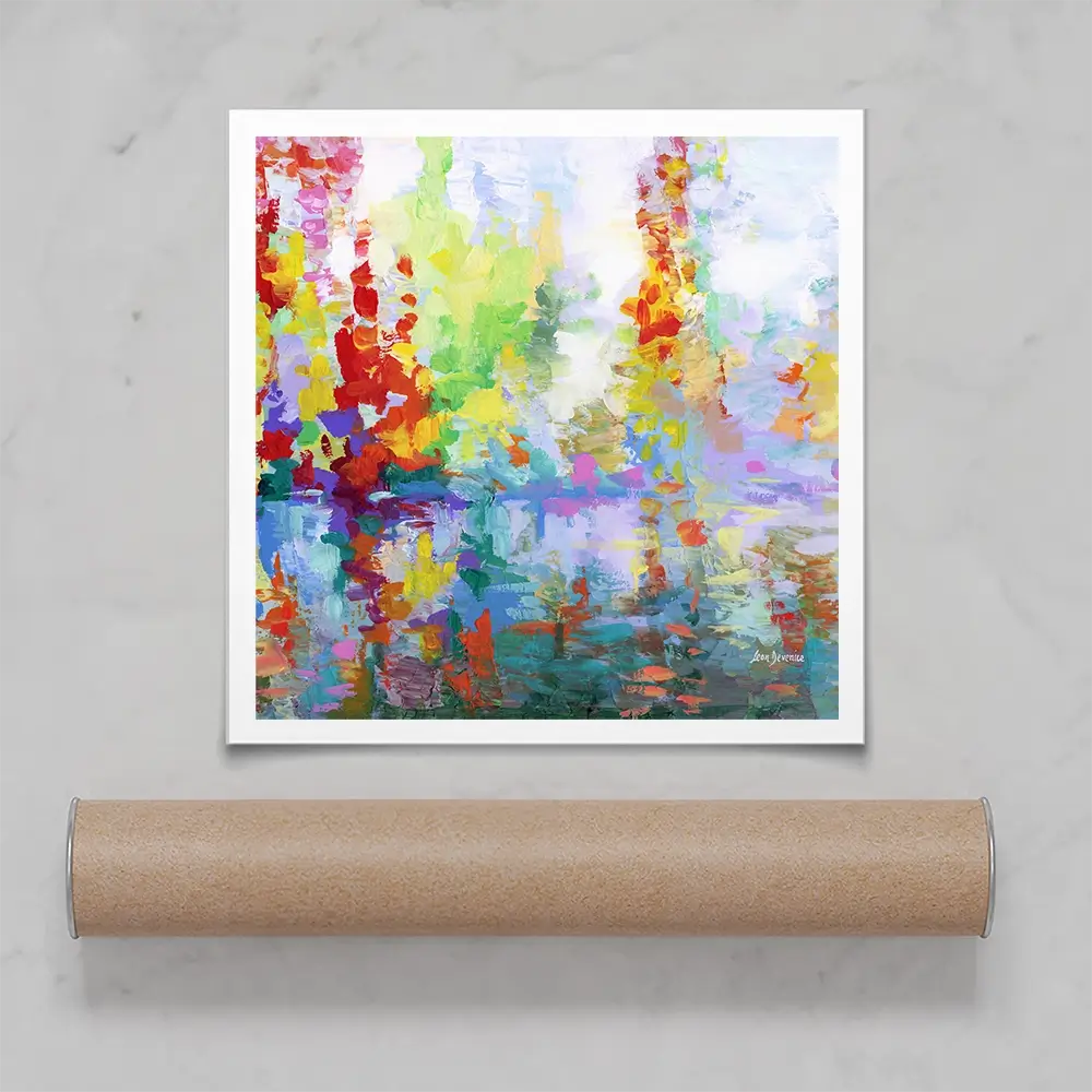 Colourful Forest By The Lake Square Art Print Colourful Forest By The Lake Square Art Print wall art product Leon Devenice
