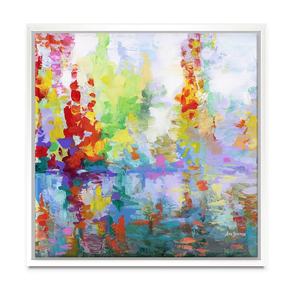 Colourful Forest By The Lake Square Canvas Print Colourful Forest By The Lake Square Canvas Print wall art product Leon Devenice