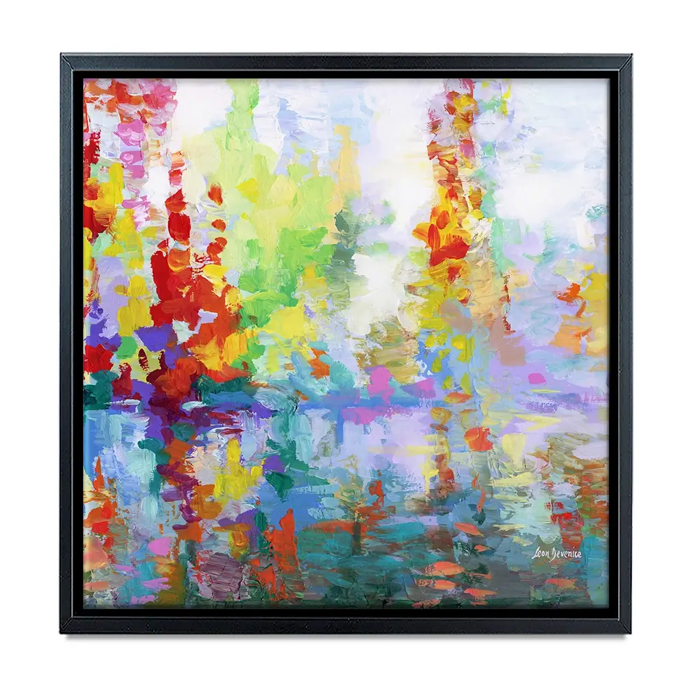 Colourful Forest By The Lake Square Canvas Print Colourful Forest By The Lake Square Canvas Print wall art product Leon Devenice