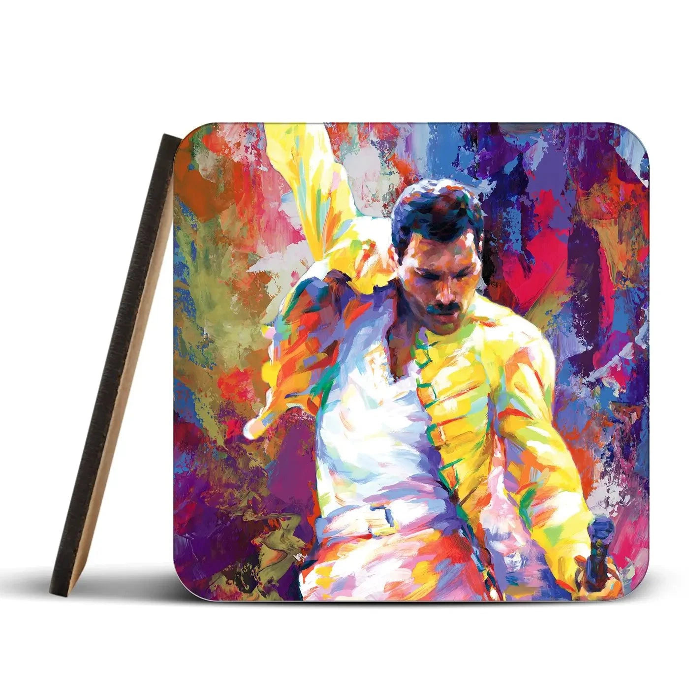 Colourful Freddie Mercury Coaster Set Colourful Freddie Mercury Coaster Set | Freddie Mercury Art Coasters wall art product Leon Devenice
