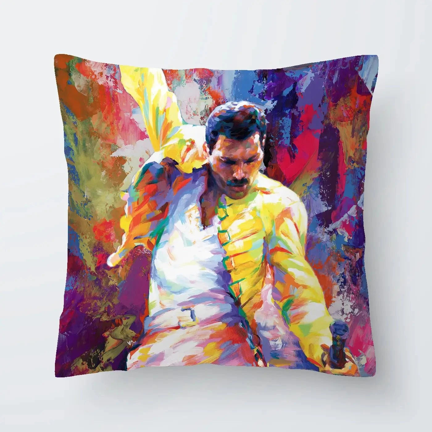 Colourful Freddie Mercury Cushion Colourful Freddie Mercury Cushion wall art product Leon Devenice