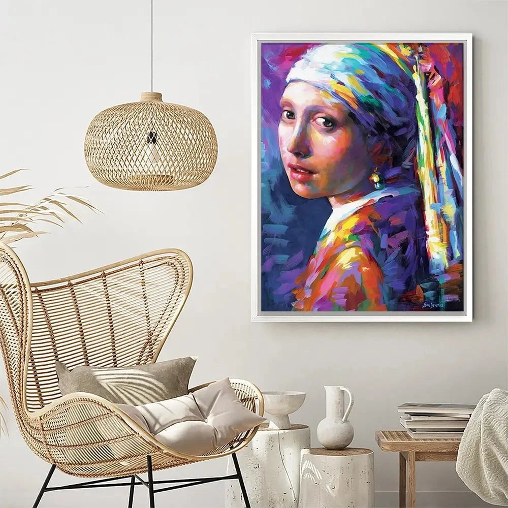 Colourful Girl With A Pearl Earring Canvas Print Colourful Girl With A Pearl Earring Canvas Print wall art product Leon Devenice