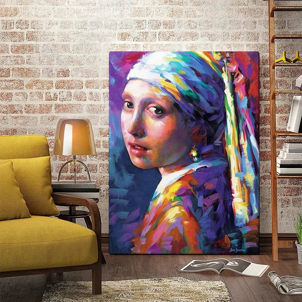 Colourful Girl With A Pearl Earring Canvas Print Colourful Girl With A Pearl Earring Canvas Print wall art product Leon Devenice