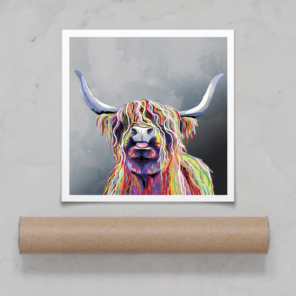 Colourful Highland Coo Square Art Print Colourful Highland Coo Square Art Print wall art product Art Print Shop
