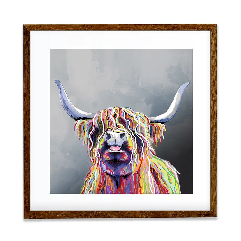 Colourful Highland Coo Square Framed Art Print Colourful Highland Coo Square Framed Art Print wall art product Independent