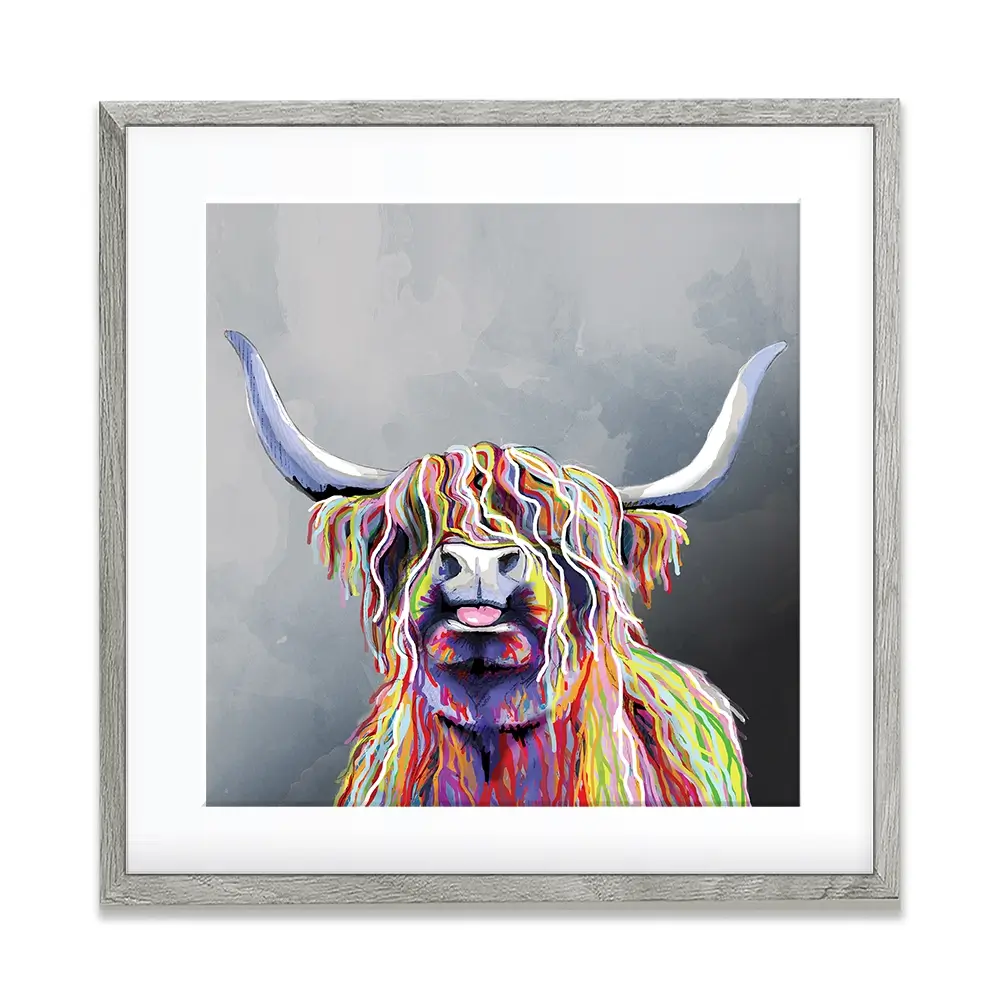 Colourful Highland Coo Square Framed Art Print Colourful Highland Coo Square Framed Art Print wall art product Independent