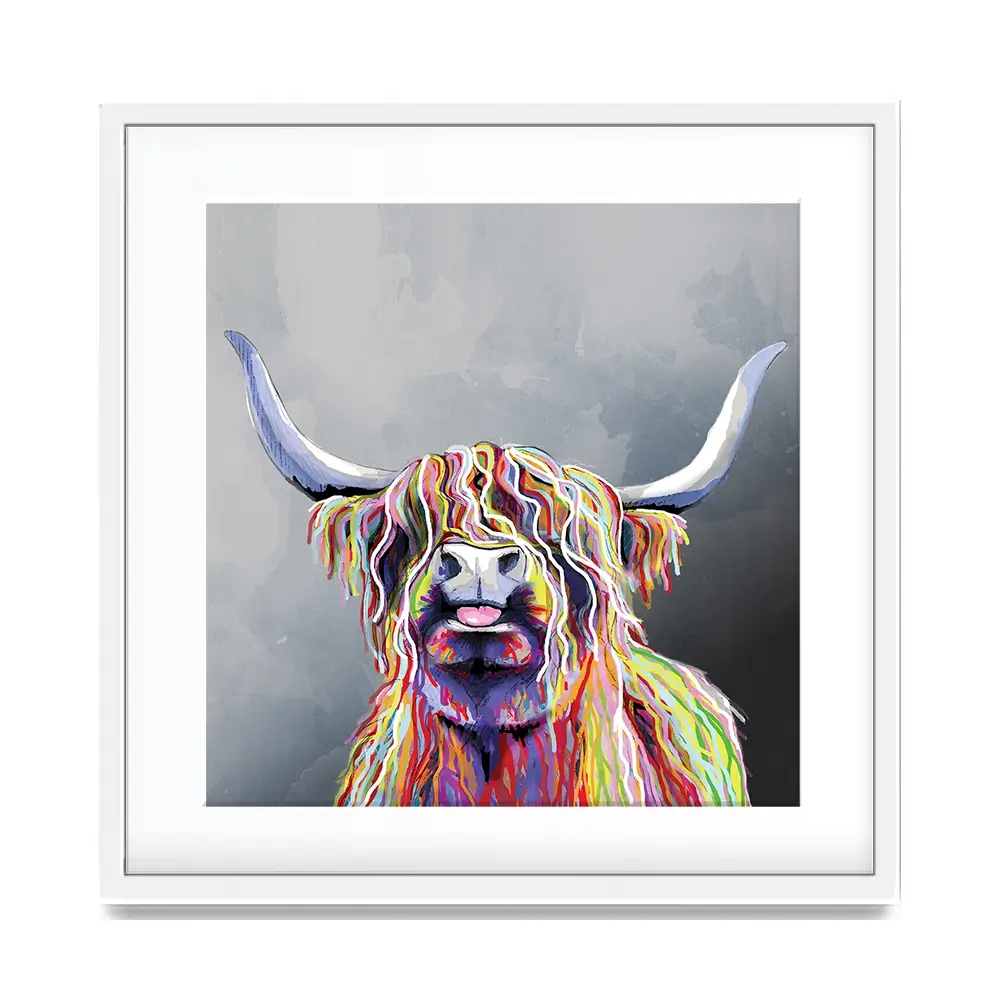 Colourful Highland Coo Square Framed Art Print Colourful Highland Coo Square Framed Art Print wall art product Independent