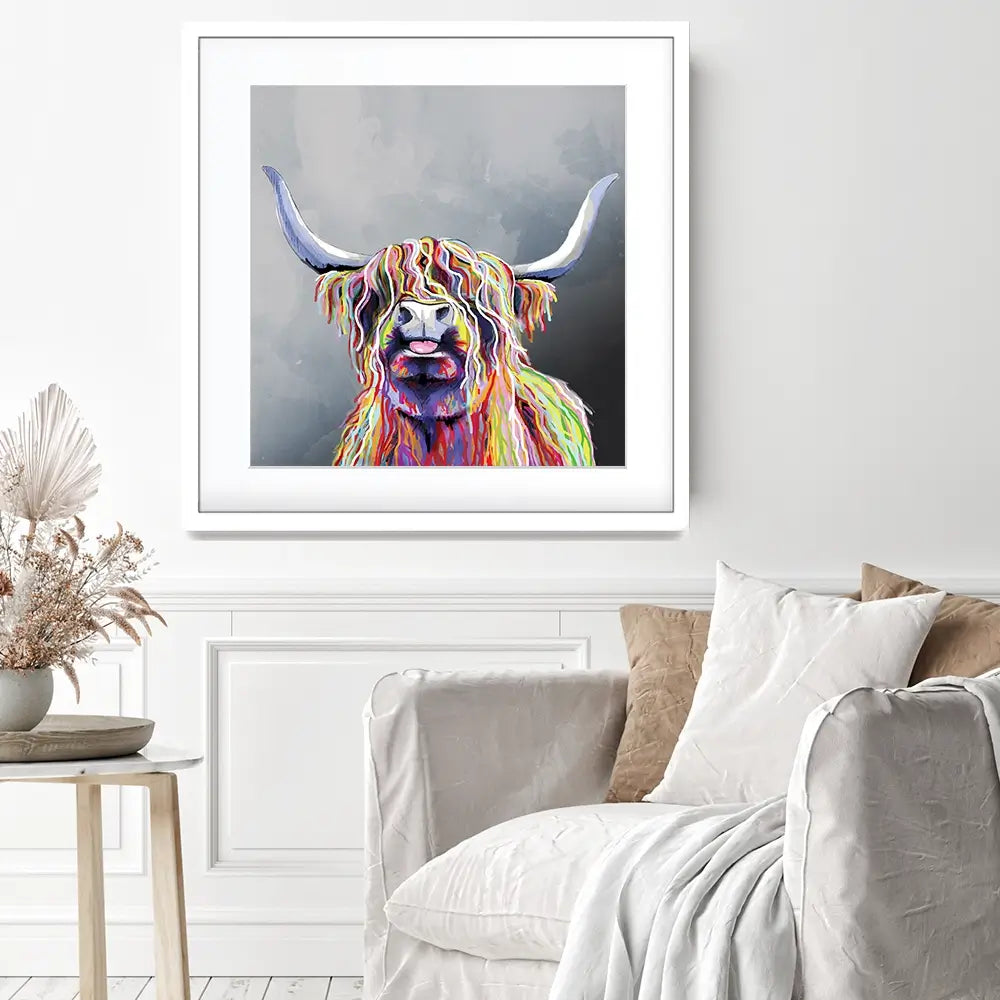 Colourful Highland Coo Square Framed Art Print Colourful Highland Coo Square Framed Art Print wall art product Independent