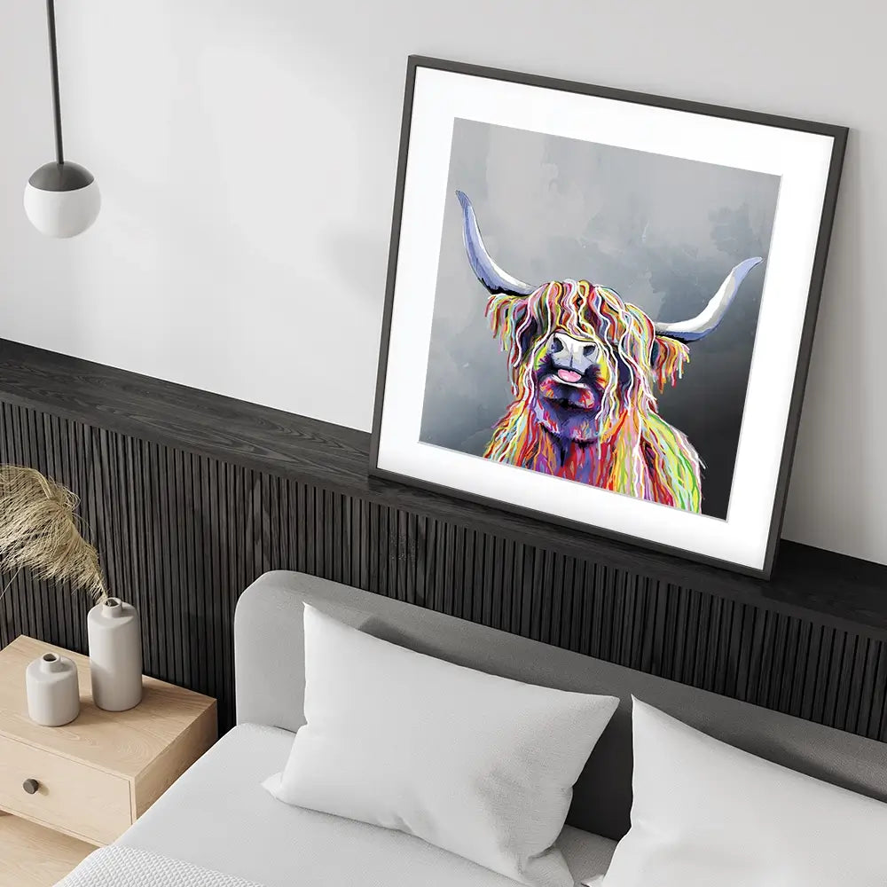 Colourful Highland Coo Square Framed Art Print Colourful Highland Coo Square Framed Art Print wall art product Independent