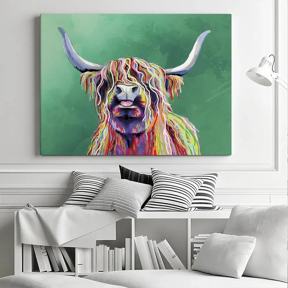 Colourful Highland Cow Canvas Print Colourful Highland Cow Canvas Print wall art product Independent
