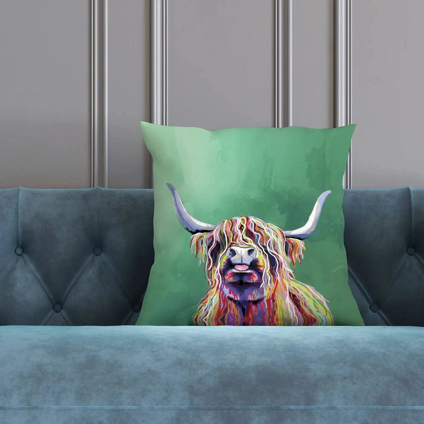 Colourful Highland Cow Cushion Colourful Highland Cow Cushion wall art product Independent