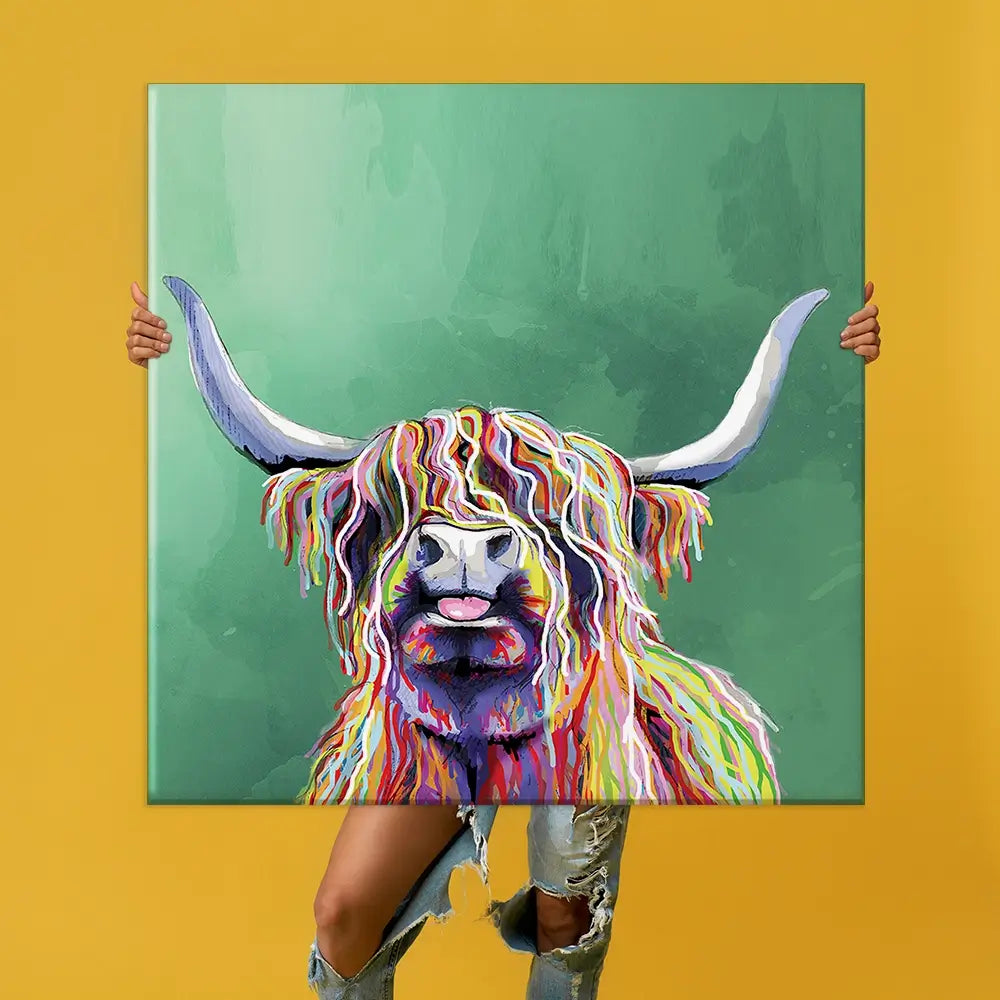 Colourful Highland Cow Oversized Canvas Print Colourful Highland Cow Oversized Canvas Print wall art product Independent
