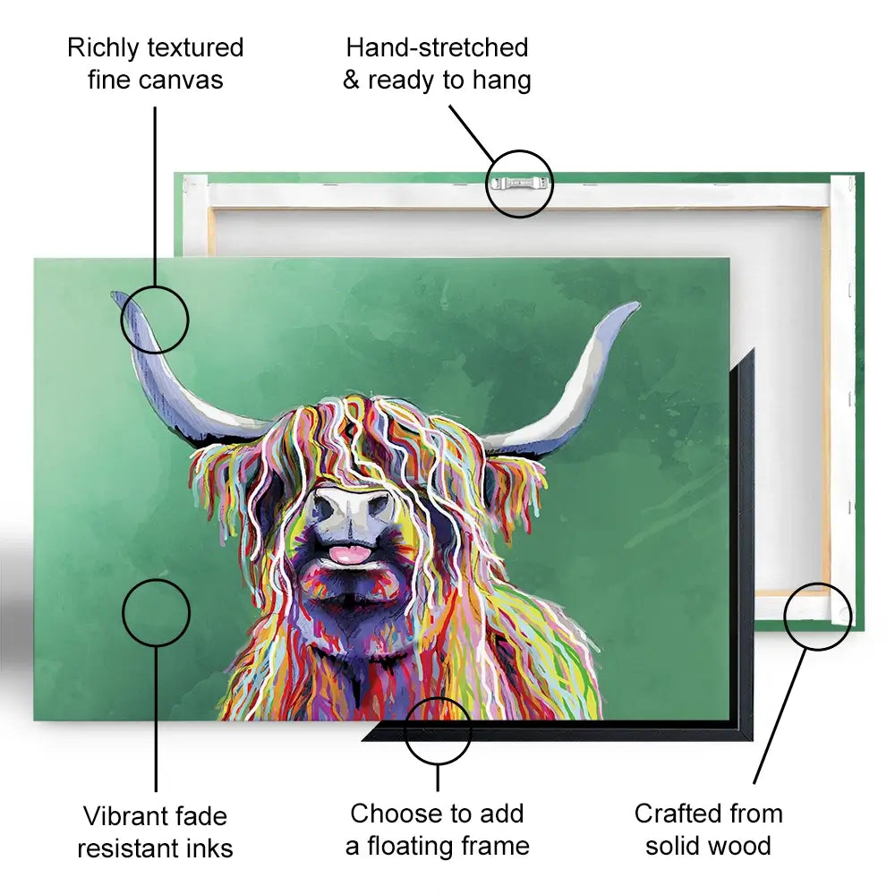 Colourful Highland Cow Oversized Canvas Print Colourful Highland Cow Oversized Canvas Print wall art product Independent