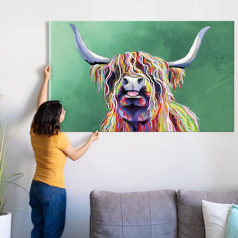 Colourful Highland Cow Oversized Canvas Print Colourful Highland Cow Oversized Canvas Print wall art product Independent
