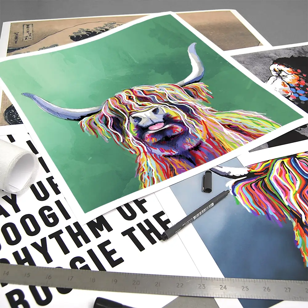 Colourful Highland Cow Square Art Print Colourful Highland Cow Square Art Print wall art product Art Print Shop