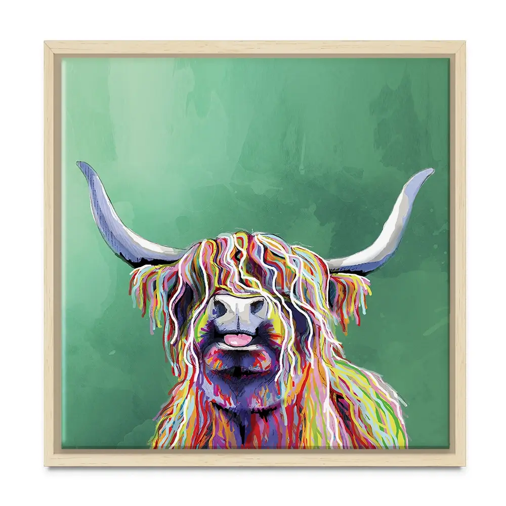 Colourful Highland Cow Square Canvas Print Colourful Highland Cow Square Canvas Print wall art product Independent