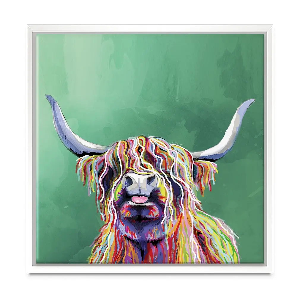 Colourful Highland Cow Square Canvas Print Colourful Highland Cow Square Canvas Print wall art product Independent