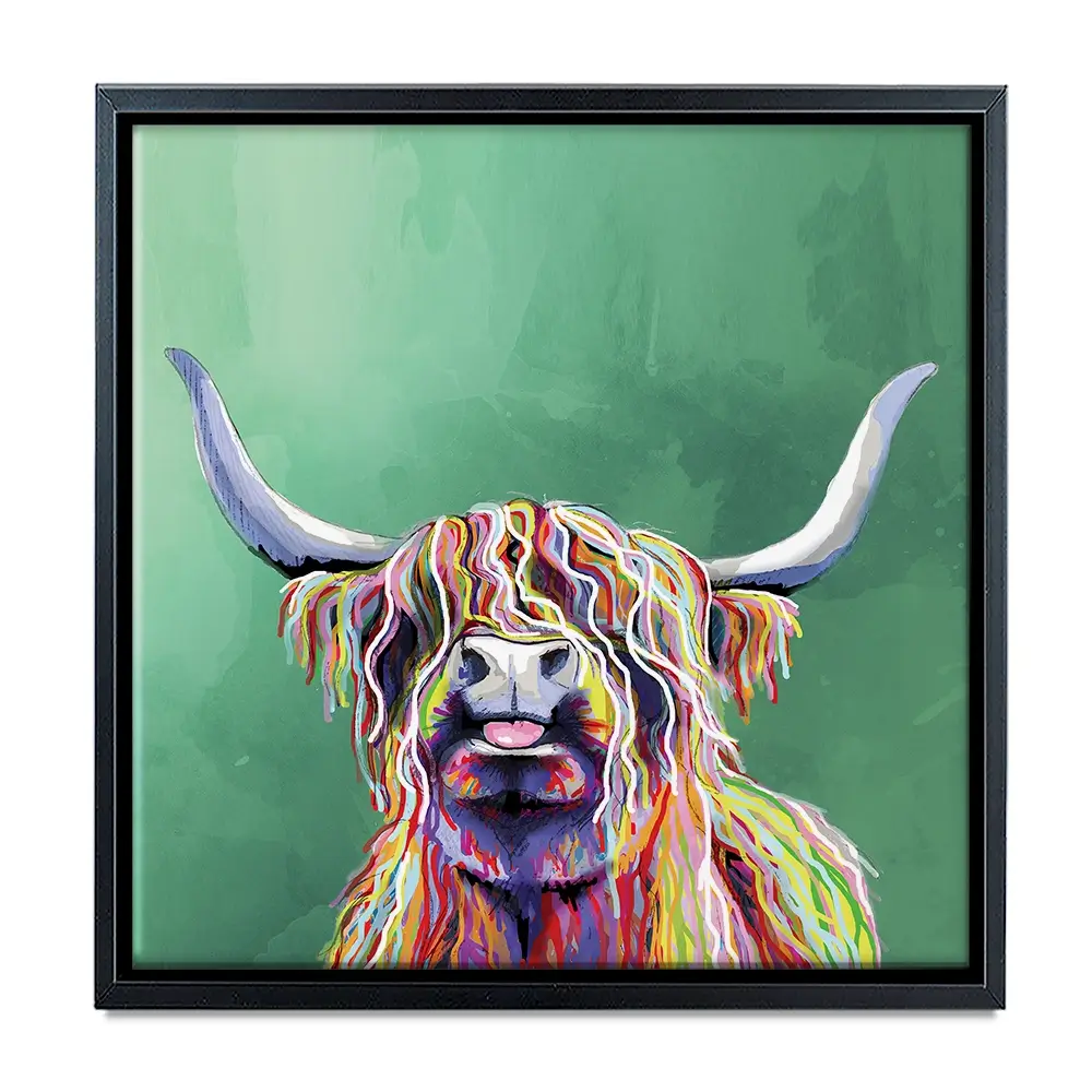 Colourful Highland Cow Square Canvas Print Colourful Highland Cow Square Canvas Print wall art product Independent