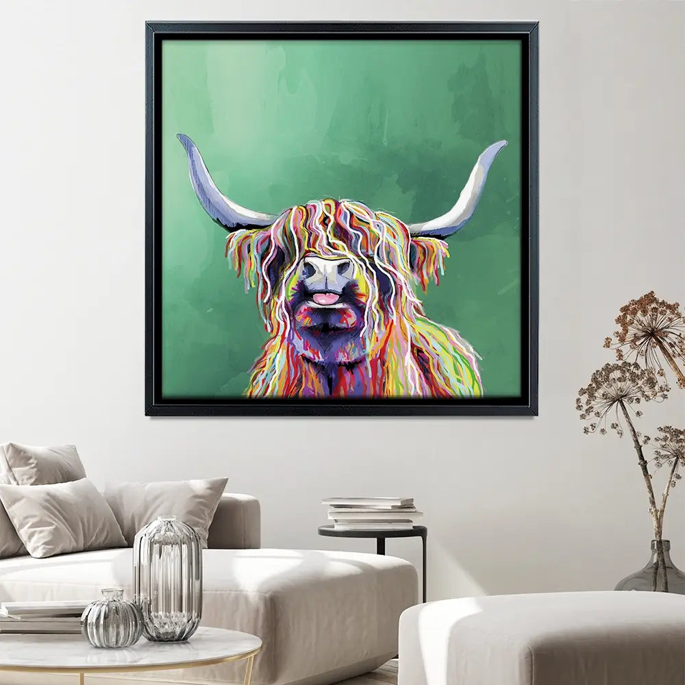 Colourful Highland Cow Square Canvas Print Colourful Highland Cow Square Canvas Print wall art product Independent