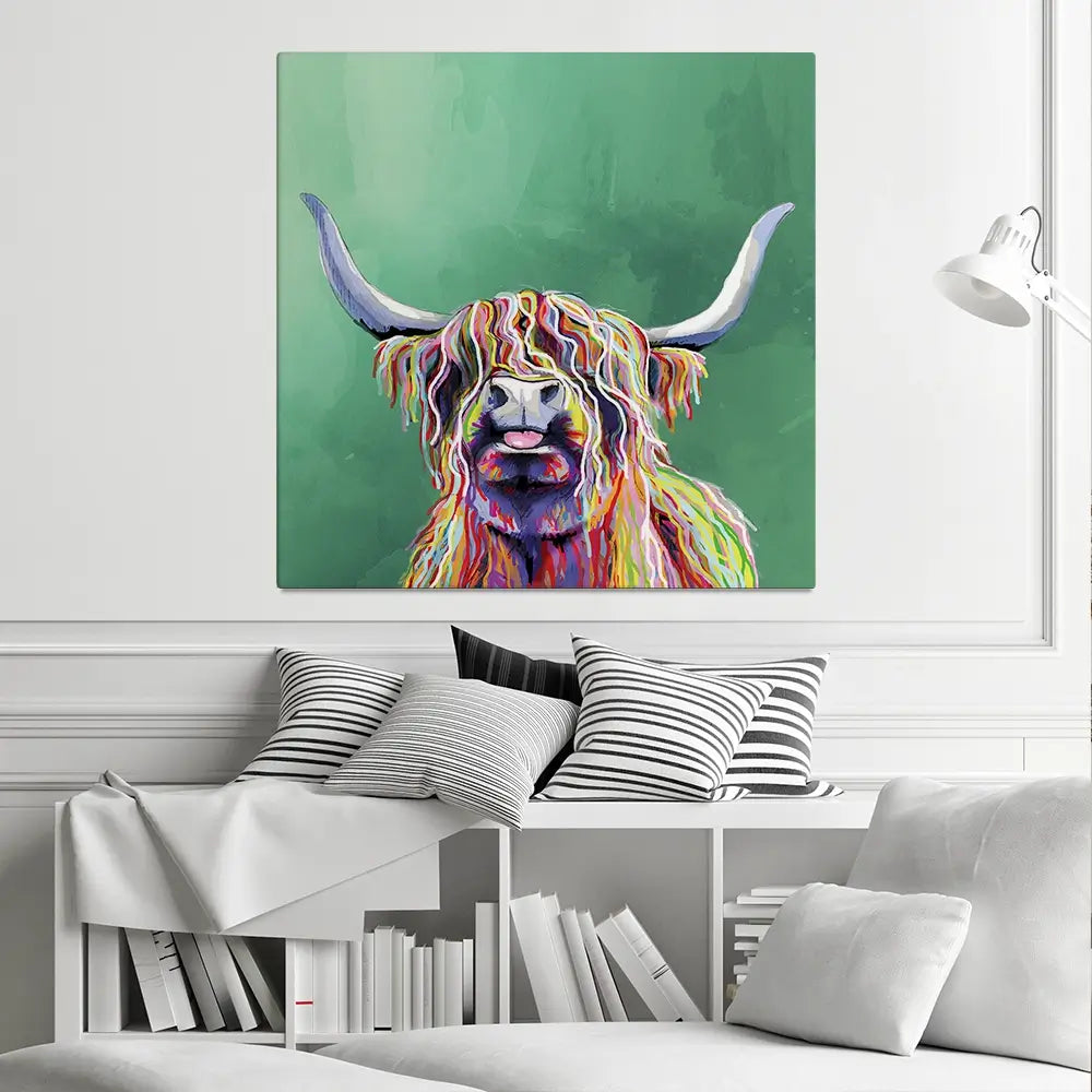 Colourful Highland Cow Square Canvas Print Colourful Highland Cow Square Canvas Print wall art product Independent