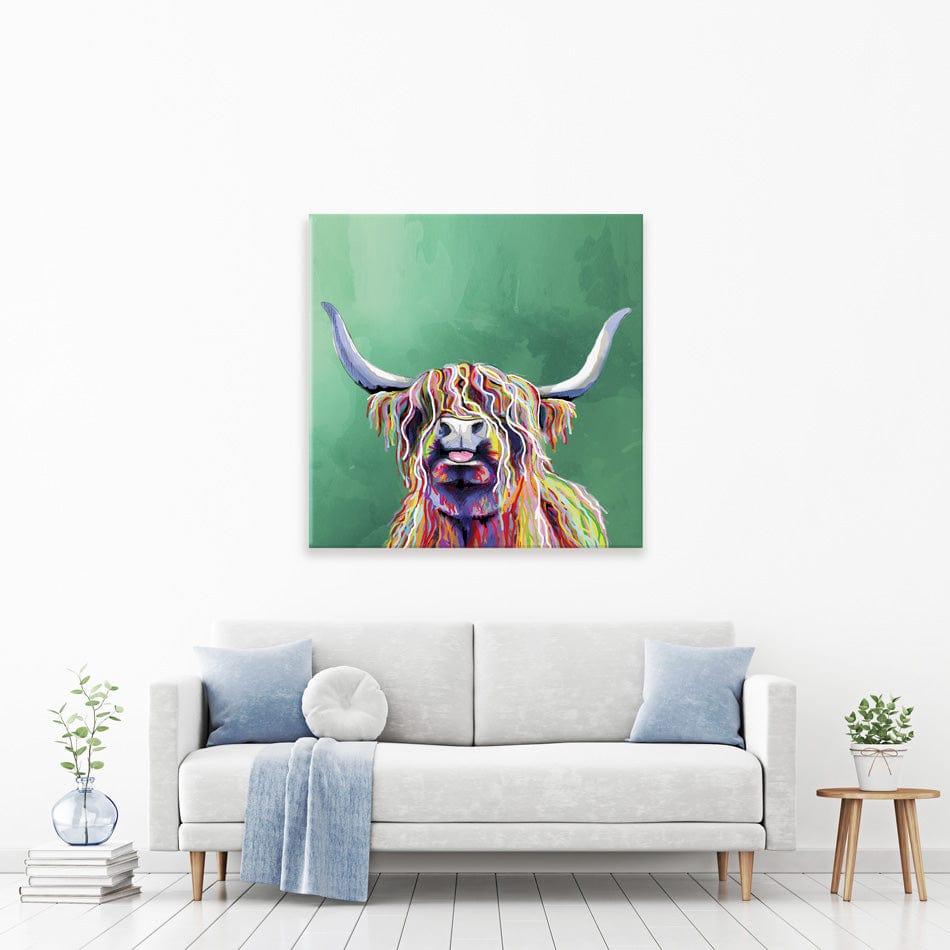 Colourful Highland Cow Square Canvas Print wall art product Independent