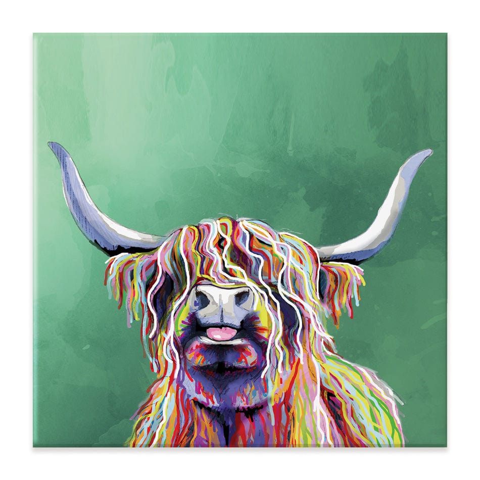 Colourful Highland Cow Square Canvas Print wall art product Independent