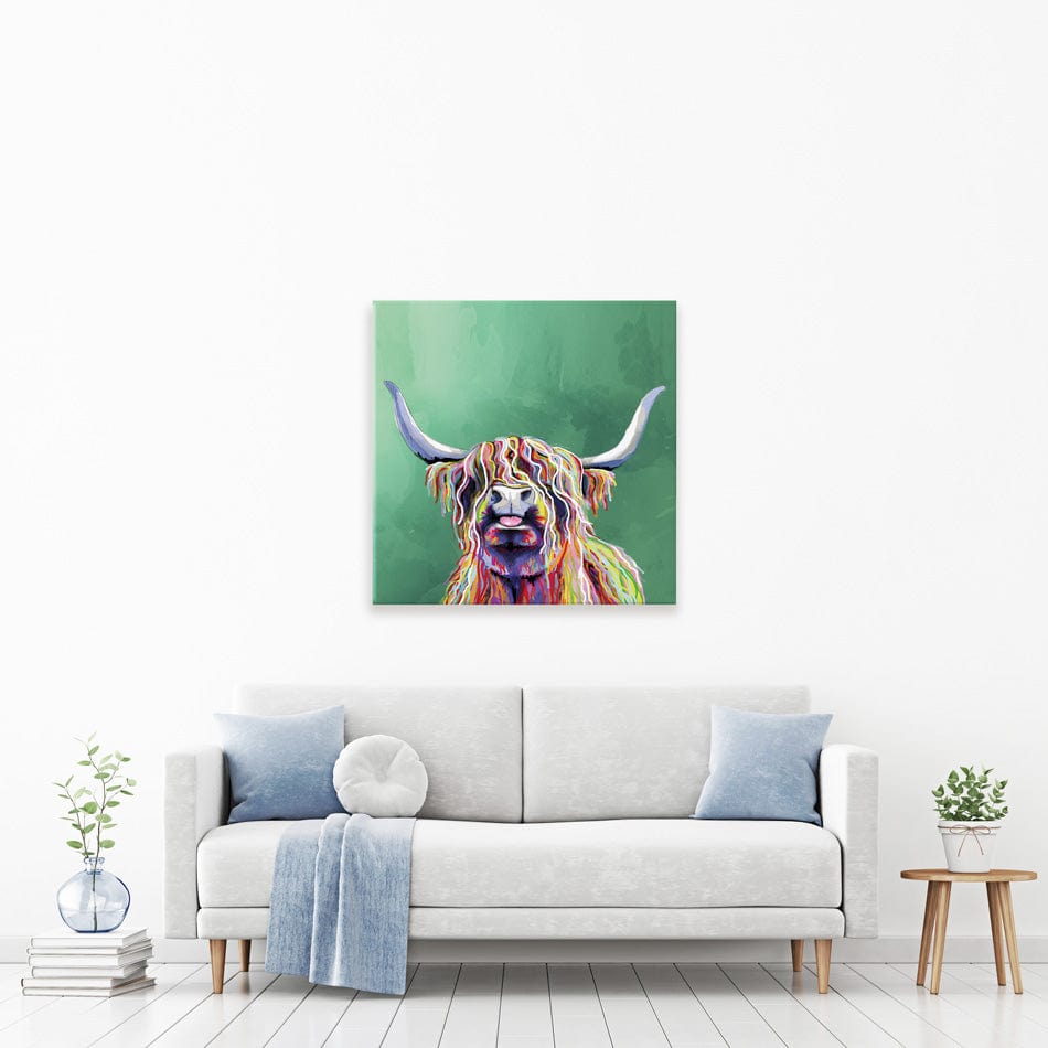 Colourful Highland Cow Square Canvas Print wall art product Independent